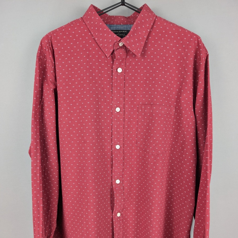 Banana‎ Republic Standard Fit Burgundy Geometric Print Casual Shirt - XL